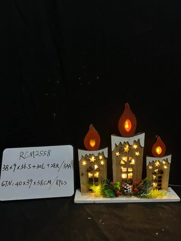 Christmas LED Candle Landscape Light Decoration - Wooden Holiday Scene with Warm White Lights, Battery-Powered (AAA), Festive Tabletop Centerpiece