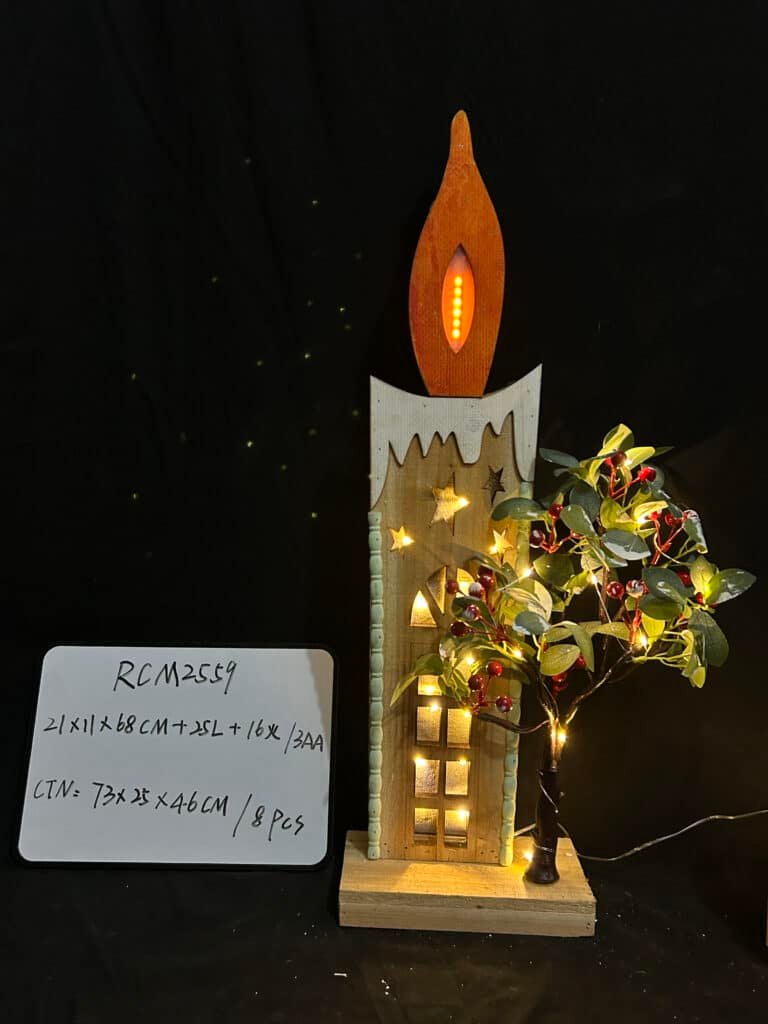High Quality Christmas LED Candle Landscape Light Decoration - Wooden Holiday Scene with Warm White Lights