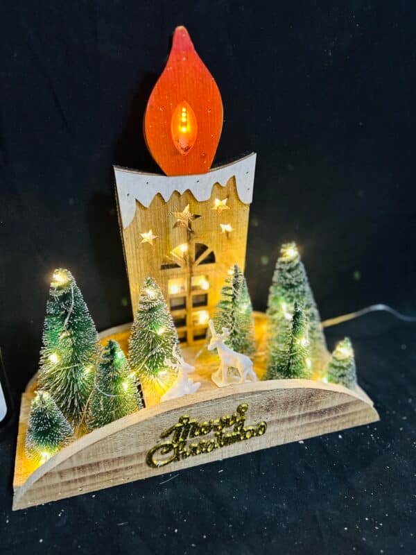 2025 Christmas Wooden Candle Bridge with Warm White LED Lights - Battery Operated