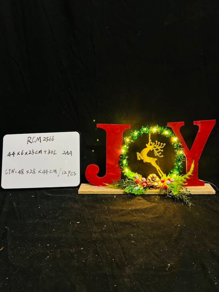 2025 New Christmas Wooden Joy Decoration, Wood Craft Sign with reindeer, Table Ornament Rustic Tabletop Farmhouse Centerpiece Decorative Block Decor for Xmas Indoor Holiday Home Table Shelf Winter Party