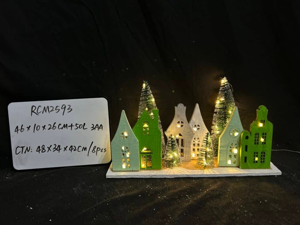 Wooden Village LED Light Wooden House Desktop Ornament Holiday Home Decor