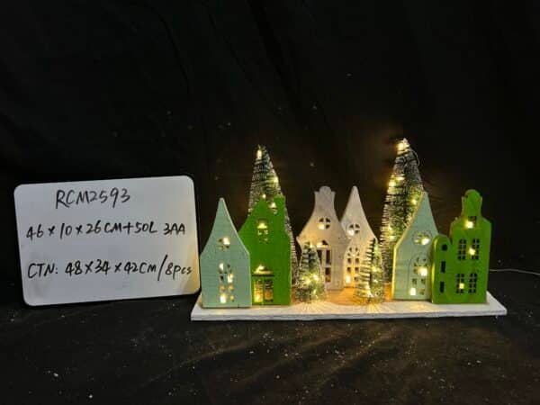 Wooden Village LED Light Wooden House Desktop Ornament Holiday Home Decor