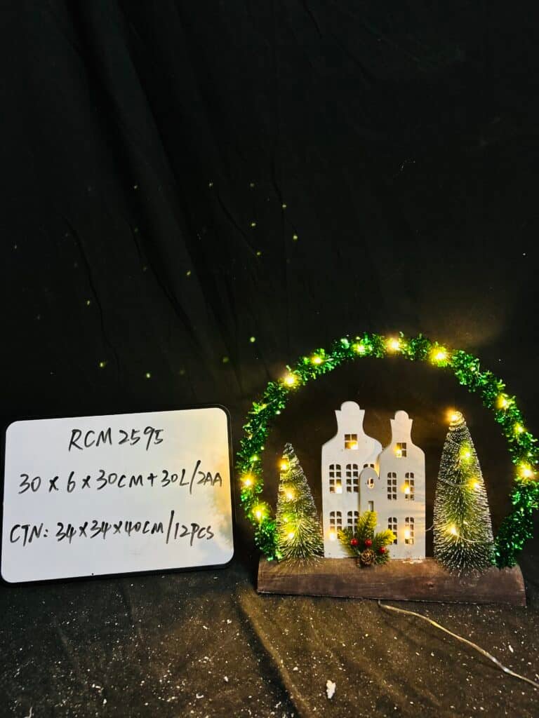 Christmas Tabletop Decoration 9.45" Wooden Lighted Christmas Indoor Tree Table Centerpieces Battery Operated Home Decorations for Holiday Party Gifts