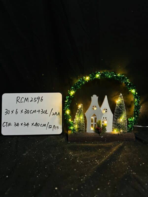 Christmas Tabletop Decoration 9.45" Wooden Lighted Christmas Indoor Tree Table Centerpieces Battery Operated Home Decorations for Holiday Party Gifts