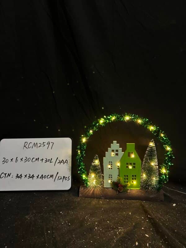 Christmas Tabletop Decoration 9.45" Wooden Lighted Christmas Indoor Tree Table Centerpieces Battery Operated Home Decorations for Holiday Party Gifts