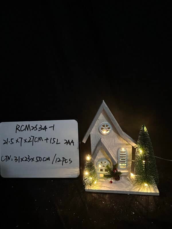 LED Lighted Flocked Holiday Village Christmas Decoration - White Wooden Christmas Village