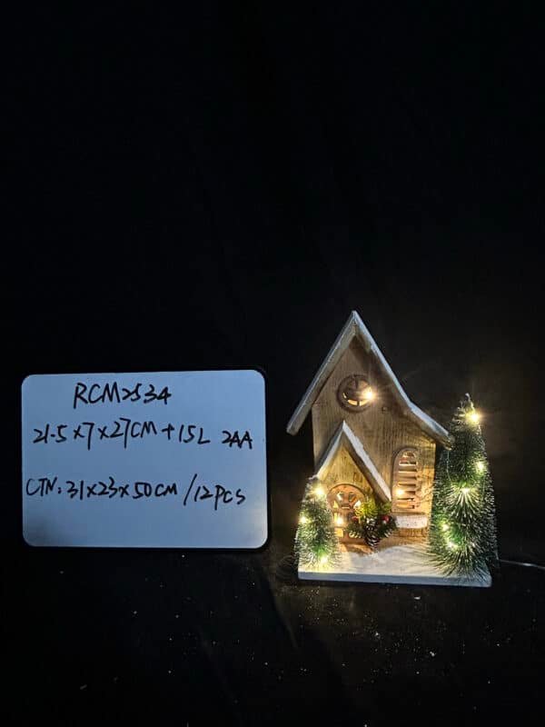 LED Lighted Flocked Holiday Village Christmas Decoration - White Wooden Christmas Village