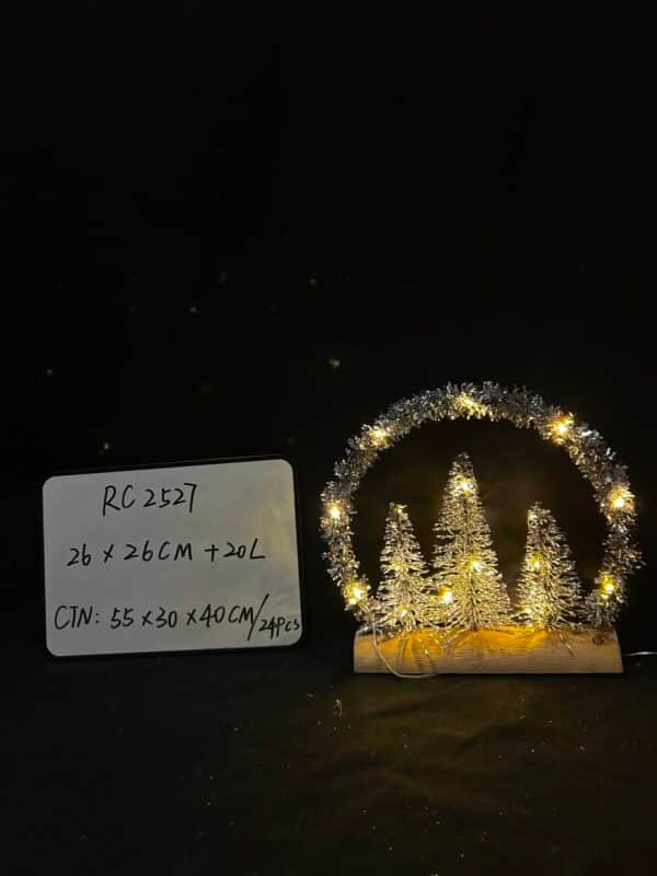 Christmas Tabletop Decoration, Wooden Pre-lit Xmas Chriatmas tree Ornament with Metal Frame, Battery Operated LED Light Up Holiday Sign for Indoor Mantel Shelf Decor