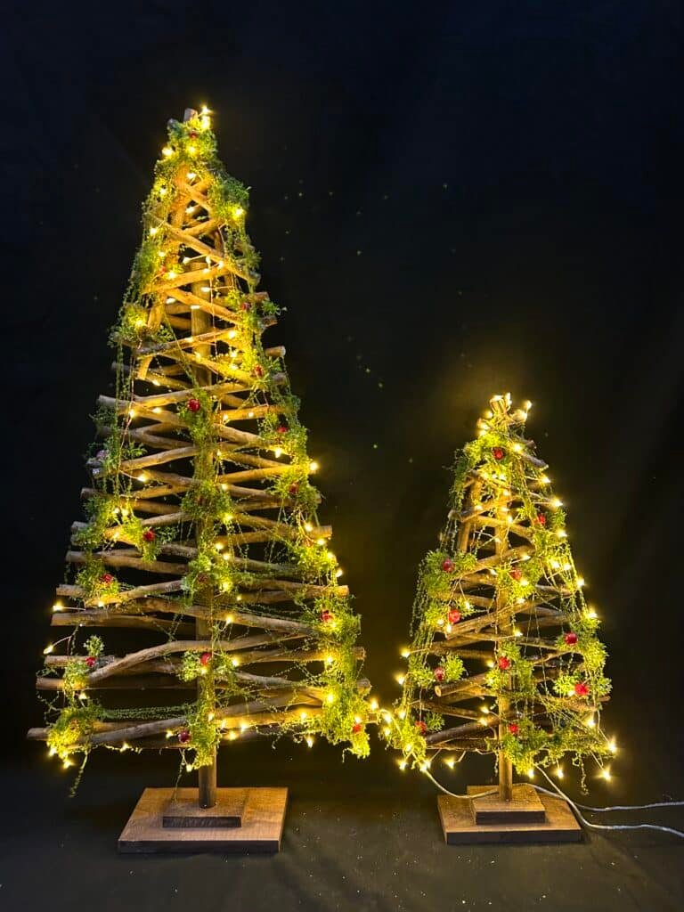 50CM Christmas Deco 3 Pieces Wood Table Rustic Christmas Tree Farmhouse Wooden Xmas Centerpiece for Small Table Xmas Trees