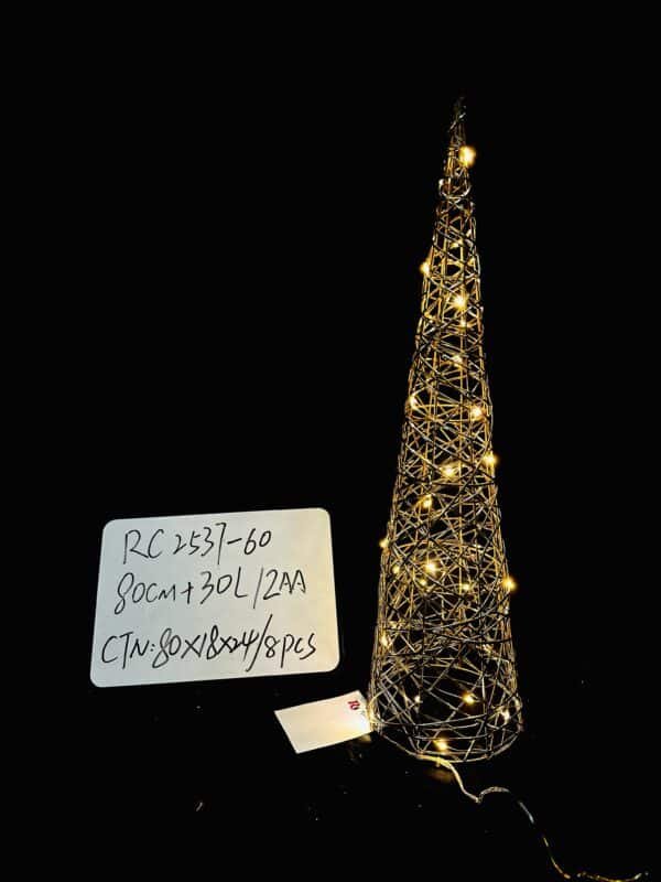 LED Lighted Christmas Cone Trees Christmas Tree Ornament Gold Glittered Battery Operated Christmas Decoration Xmas Table Decor for Indoor Home Bedroom Tabletop Centerpiece Holiday Party