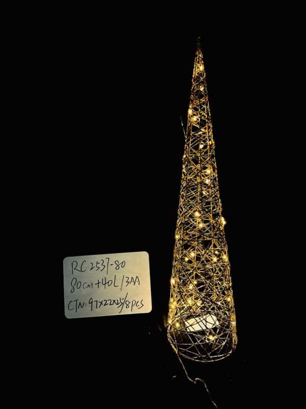 LED Lighted Christmas Cone Trees Christmas Tree Ornament Gold Glittered Battery Operated Christmas Decoration Xmas Table Decor for Indoor Home Bedroom Tabletop Centerpiece Holiday Party