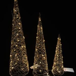LED Lighted Christmas Cone Trees Christmas Tree Ornament Gold Glittered Battery Operated Christmas Decoration Xmas Table Decor for Indoor Home Bedroom Tabletop Centerpiece Holiday Party