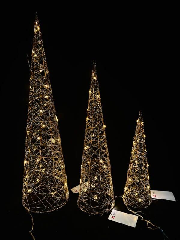 LED Lighted Christmas Cone Trees Christmas Tree Ornament Gold Glittered Battery Operated Christmas Decoration Xmas Table Decor for Indoor Home Bedroom Tabletop Centerpiece Holiday Party