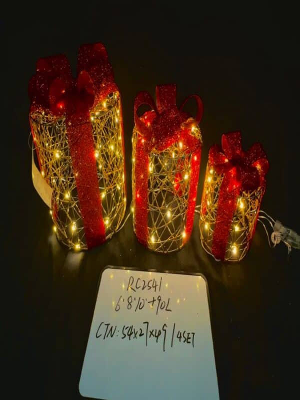 Christmas Lighted Gift Boxes, Decorations Set of 3, Light up Present Boxes, 90L Warm Lights for Indoor Holiday Décor, Christmas Eve Night Décor