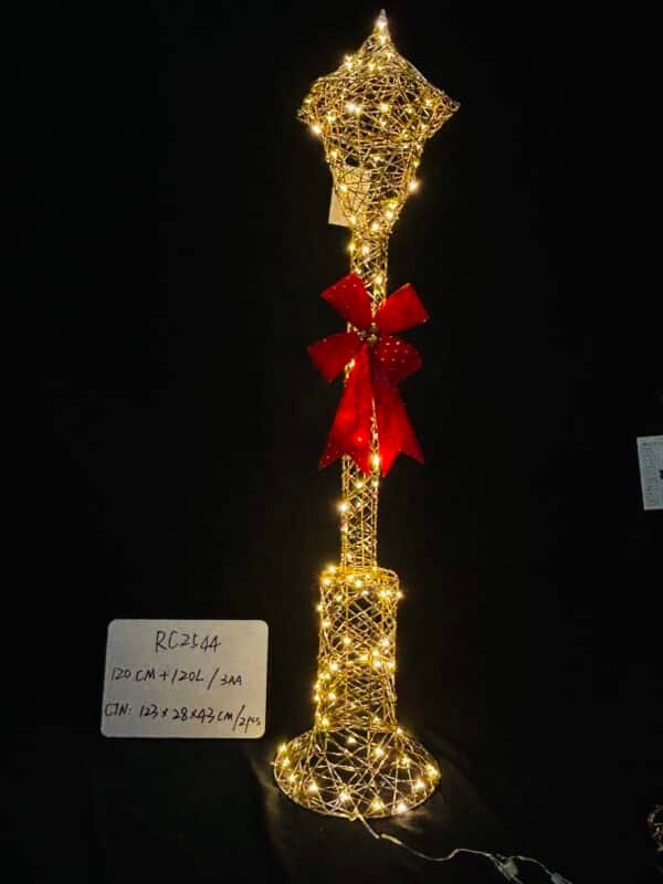 Lighted Lamp Post for Outdoor Christmas Decorations, Light-up Street Lamp with LED Lights & Red Bow, Christmas Decorations Outside for Yard Garden Lawn Porch Holiday Xmas