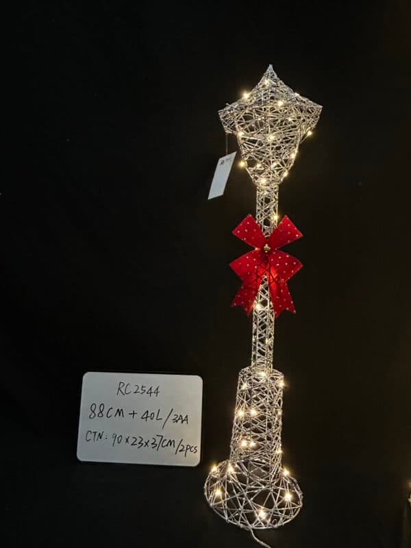 Lighted Lamp Post for Outdoor Christmas Decorations, Light-up Street Lamp with LED Lights & Red Bow, Christmas Decorations Outside for Yard Garden Lawn Porch Holiday Xmas