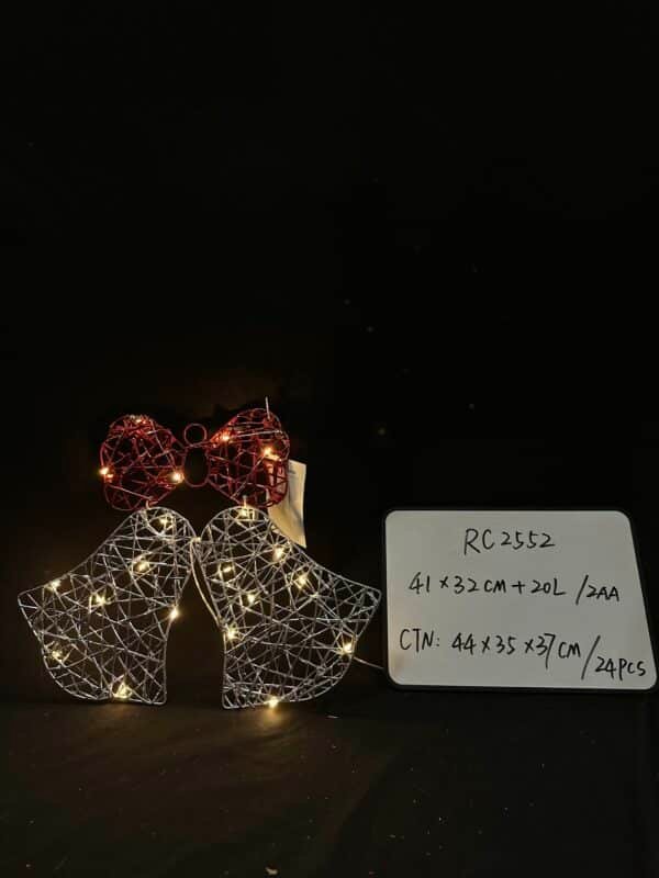 Lighted Bells with Bow Christmas Window Decoration