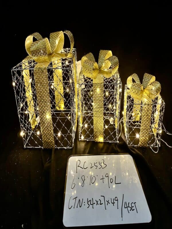 Christmas Lighted Gift Boxes: Set of 3 Light Up Presents Christmas Decoration for Indoor Xmas Tree Outdoor Yard Holiday, Battery Operated Gift Boxes with Pre-lit Warm Lights