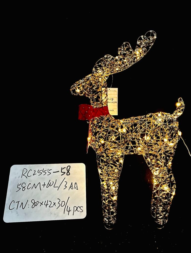 58CM Lighted Christmas Decoration Deer , Light up Christmas Decor Reindeer Family Set for Indoor Outdoor Front Yard Porch with LED Lights, Plug, Ground Stakes