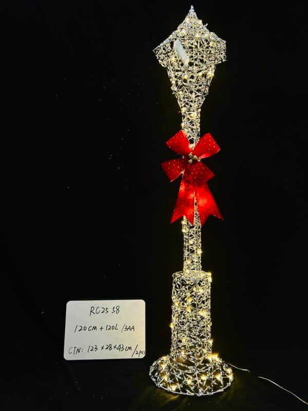 120CM Lighted Lamp Post for Outdoor Christmas Decorations, Light-up Street Lamp with LED Lights & Red Bow, Christmas Decorations Outside for Yard Garden Lawn Porch Holiday Xmas