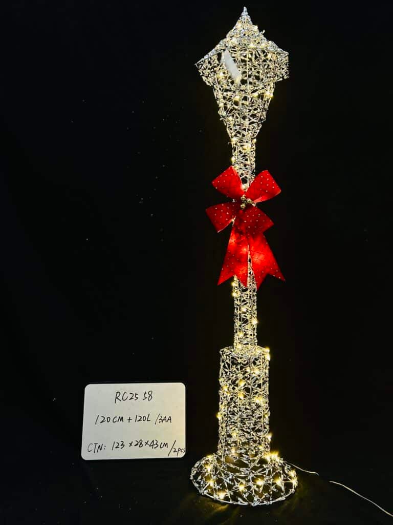 120CM Lighted Lamp Post for Outdoor Christmas Decorations, Light-up Street Lamp with LED Lights & Red Bow, Christmas Decorations Outside for Yard Garden Lawn Porch Holiday Xmas