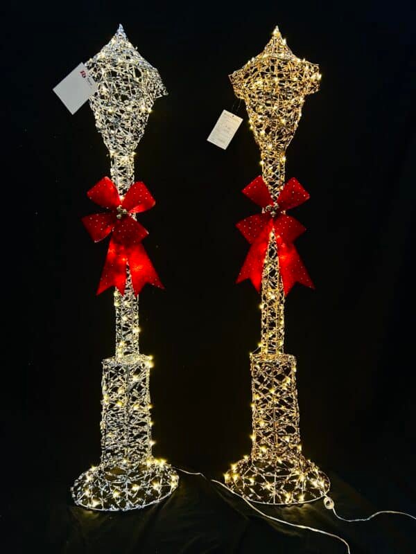 Lighted Lamp Post for Outdoor Christmas Decorations, Light-up Street Lamp with LED Lights & Red Bow, Christmas Decorations Outside for Yard Garden Lawn Porch Holiday Xmas