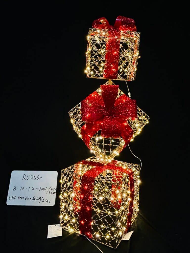 Set of 3 Lighted Gift Boxes, 300 LED Stackable Light Up Present Boxes for Christmas Decorations Indoor Outdoor Yard Lawn Porch Home Decor(3 Piece Set)