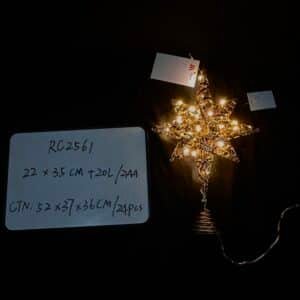 Star Tree Topper with 20 LED Lights, Metal Lighted Treetop Ornaments, Battery Powered Light Up Christmas Tree Decorations,22*35CM