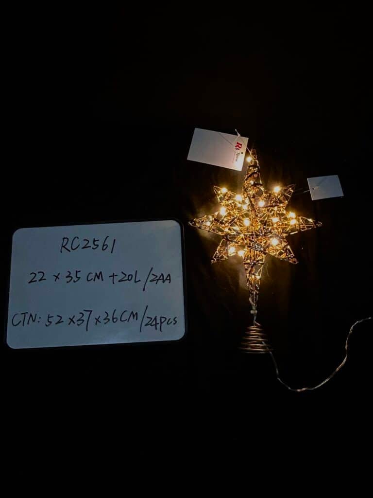 Star Tree Topper with 20 LED Lights, Metal Lighted Treetop Ornaments, Battery Powered Light Up Christmas Tree Decorations,22*35CM