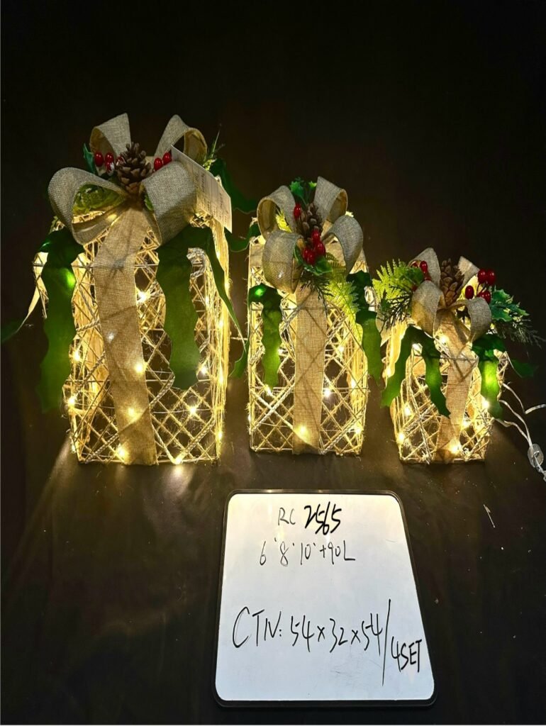 Christmas Lighted Gift Boxes 3 Pack - Prelit 90 LED Light Up Present Boxes for Indoor Outdoor Decorations, Arrangements Undertree