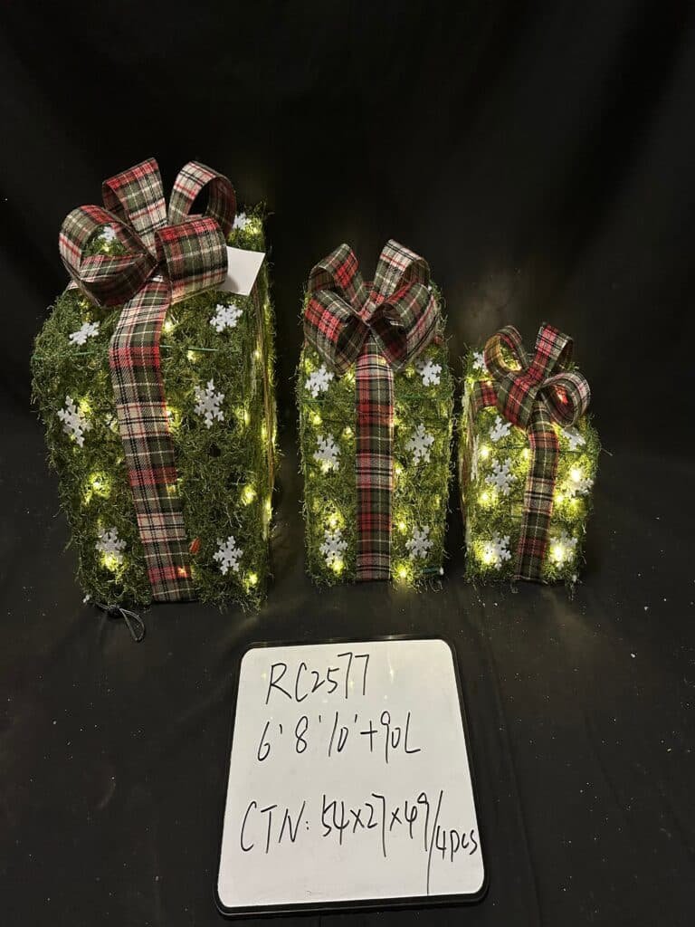 Set of 3 Christmas Lighted Gift Boxes, Light Up Present Boxes Ornament Outdoor Tinsel Boxes Decoration for Indoor Christmas Home Yard Lawn Decor