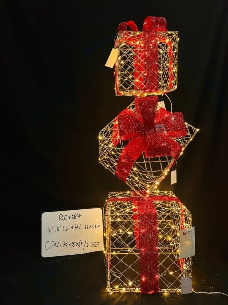 Set of 3 Christmas Lighted Gift Boxes, Present Box Decorations Ornament for Tree Indoor Outdoor Yard Home Tree Skirt Fireplace Table Holiday Decor with Plug