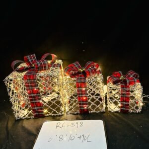 Christmas Lighted Boxes with Bows, Set of 3 Gift Boxes Present Boxes with 90 LEDs for Christmas Decorations