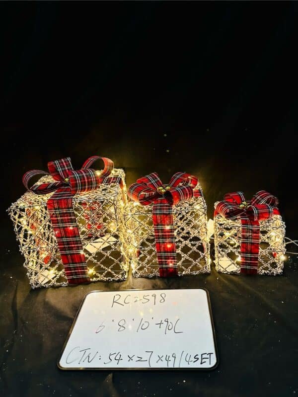 Christmas Lighted Boxes with Bows, Set of 3 Gift Boxes Present Boxes with 90 LEDs for Christmas Decorations