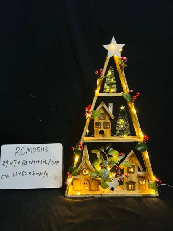 Wooden Christmas Decorations with 3 Tiers, Tiered Xmas Tree Ornament with Led wooden christmas house Sign for Personalized Decor Christmas Xmas Tree Door Outdoor Indoor