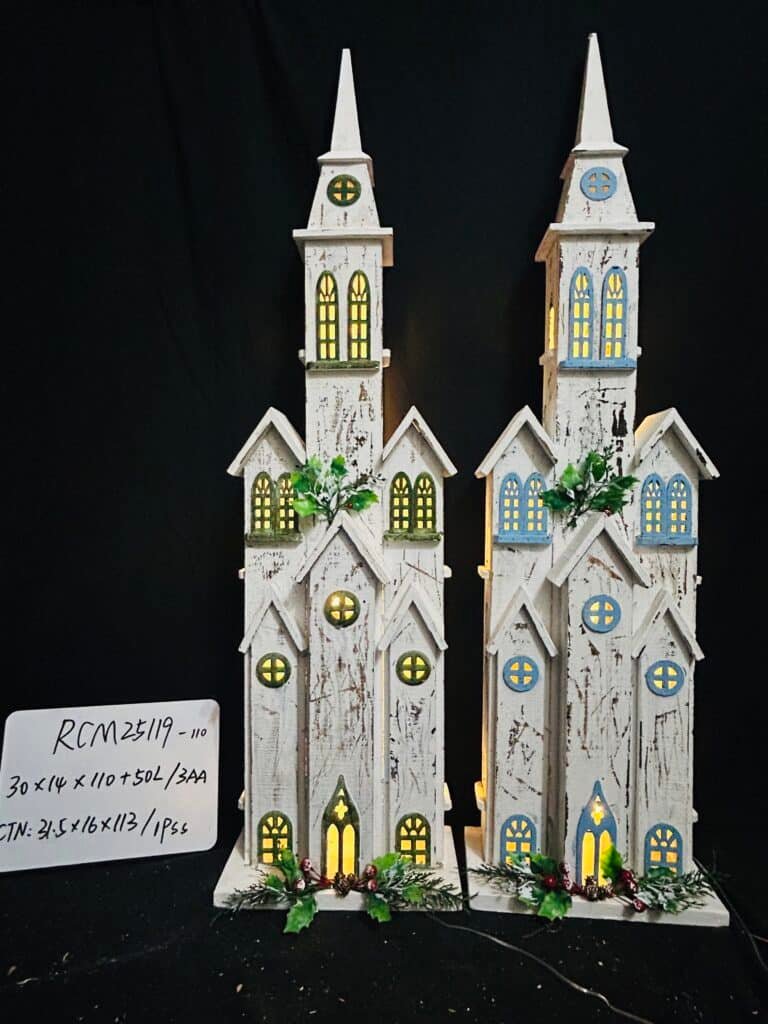 50CM Decorative LED Light Up Rustic Wood Church with Steeple – Vintage Lighted Christmas Village House Farmhouse Mantel Decoration – Tabletop Home Decor