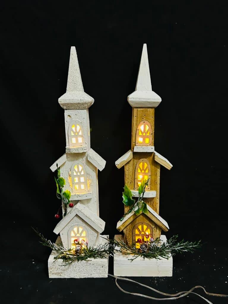57CM Decorative LED Lighted Christmas Village Country Farmhouse Home Decor – Tabletop, Mantel, Desk, Shelf Decoration