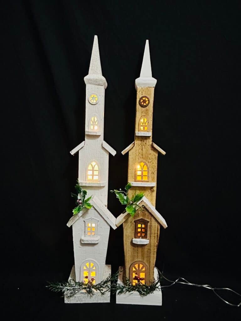 78CM Decorative LED Lighted Christmas Village Country Farmhouse Home Decor – Tabletop, Mantel, Desk, Shelf Decoration