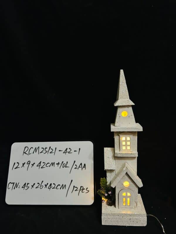42CM Lighted Snowy Church Christmas Tabletop Decoration