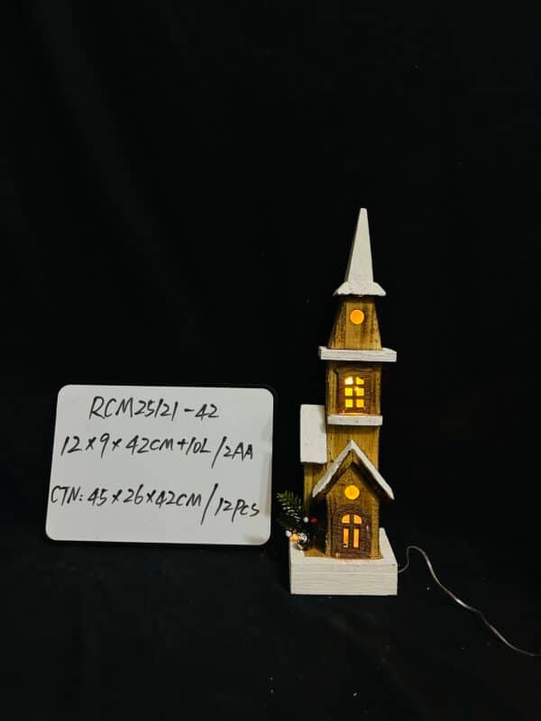 42CM Lighted Snowy Church Christmas Tabletop Decoration