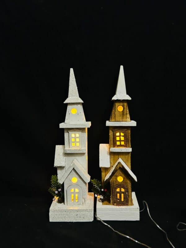 42CM Lighted Snowy Church Christmas Tabletop Decoration