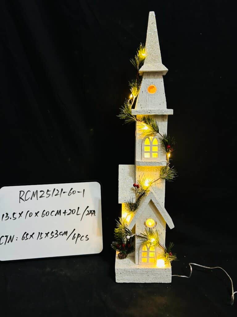 60CM Lighted Snowy Church Christmas Tabletop Decoration