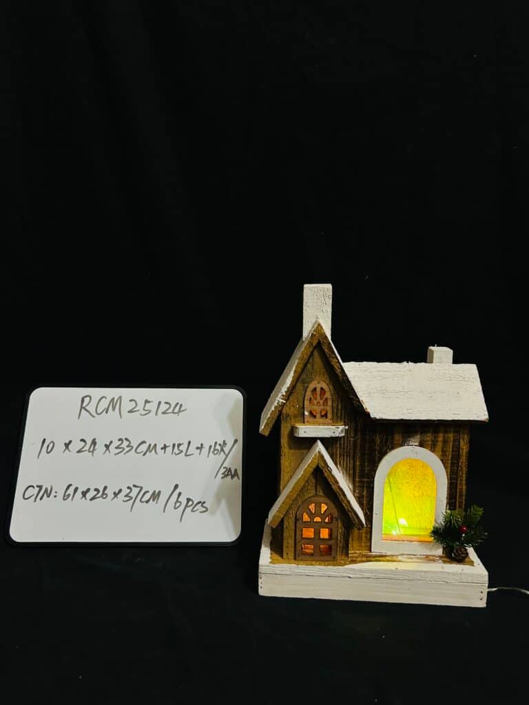 Lighted Christmas Village Houses, Christmas Village Lighted Ornament, Wooden Mini Lighted Christmas Winter Scene Village Houses Set with Figurines for Christmas Holiday Decor