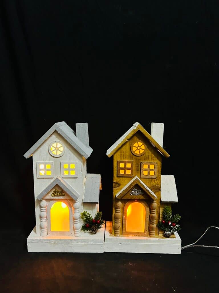 Christmas LED Light Wooden House, Wood Village LED Luminous House, Christmas Village House Cabin Crafts Decorations