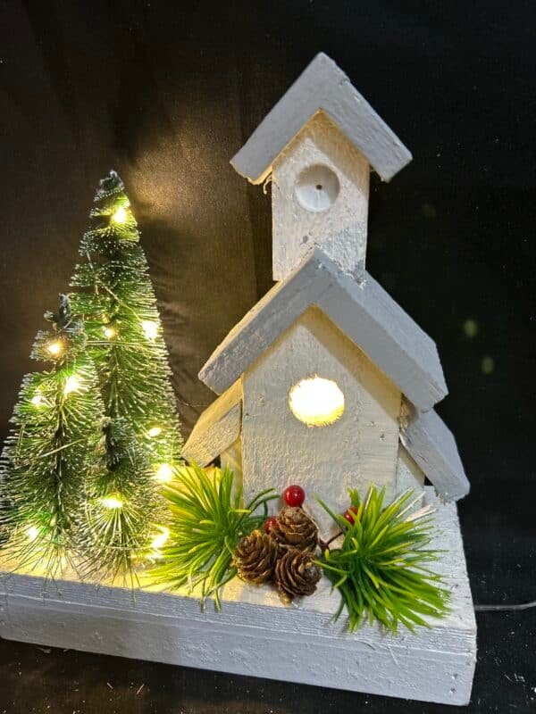 Christmas Light Up Wooden House Wooden Christmas Village Luminous Ornaments, Mini Houses Desktop Decorations
