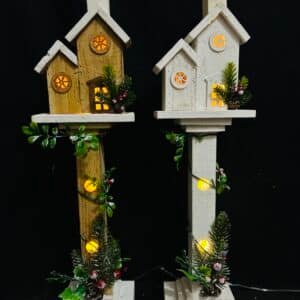 Wooden Christmas Streetlamp Model for Home Desktop Decor Creative Holiday Adornment for Living Room Study and Office Natural Material