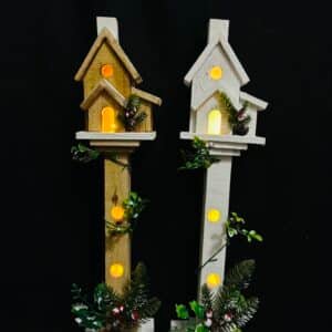 Wooden Christmas Streetlamp Model for Home Desktop Decor Creative Holiday Adornment for Living Room Study and Office Natural Material