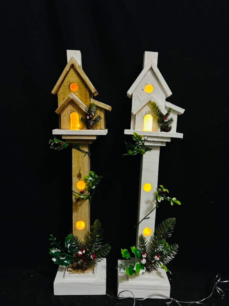 Wooden Christmas Streetlamp Model for Home Desktop Decor Creative Holiday Adornment for Living Room Study and Office Natural Material