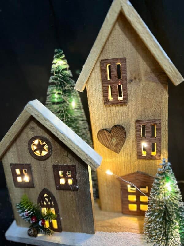 Lighted Wooden Snow Village for Christmas Tabletop Decor