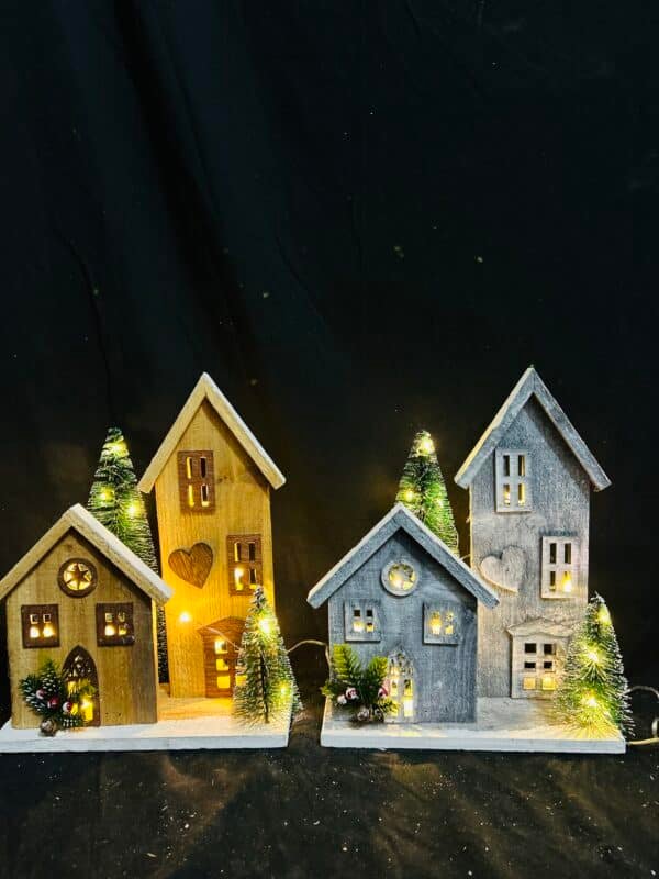 Lighted Wooden Snow Village for Christmas Tabletop Decor